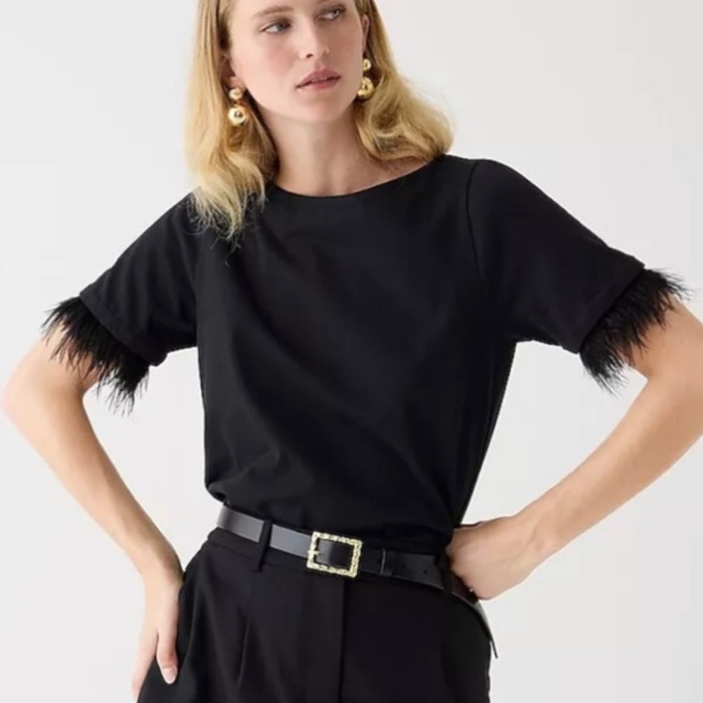 NWT J CREW MARINER SHIRT W/ FEATHERS BLACK SIZE LARGE